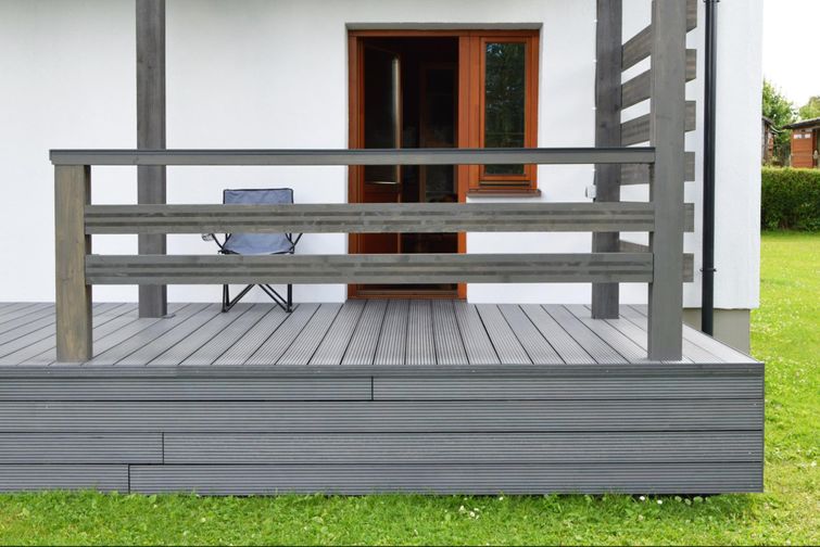 Grey, textured composite porch.